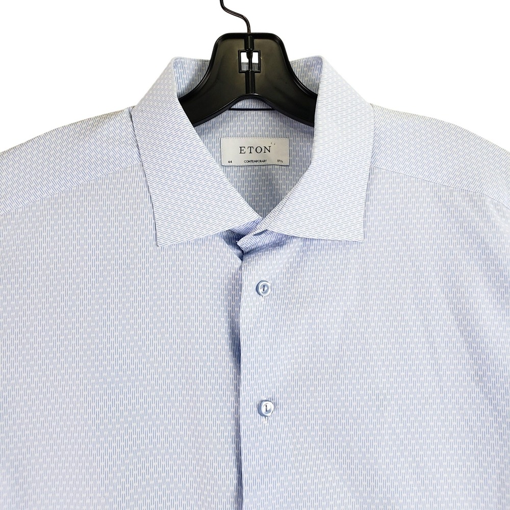Eton Contemporary Geometric Dress Shirt Mens 17.5 Light Blue Business Luxury
